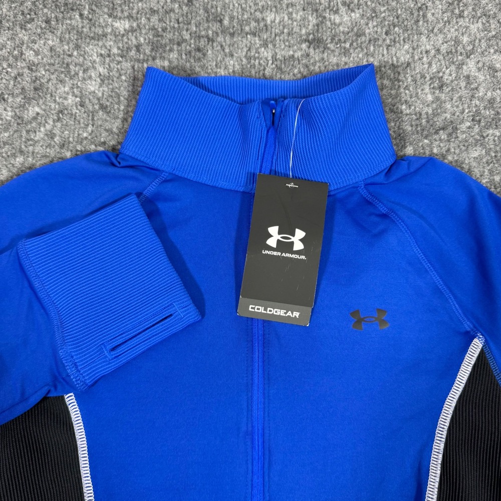 Under Armour ColdGear 1/2 Zip Pullover Women Small Blue Black Athletic Top NWT